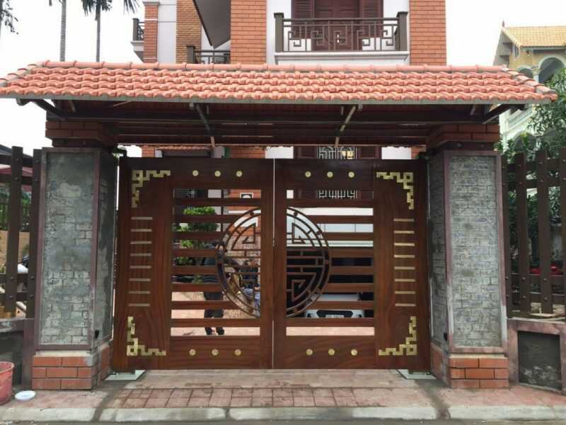 Mẫu cổng gỗ 2 cánh đẹp
