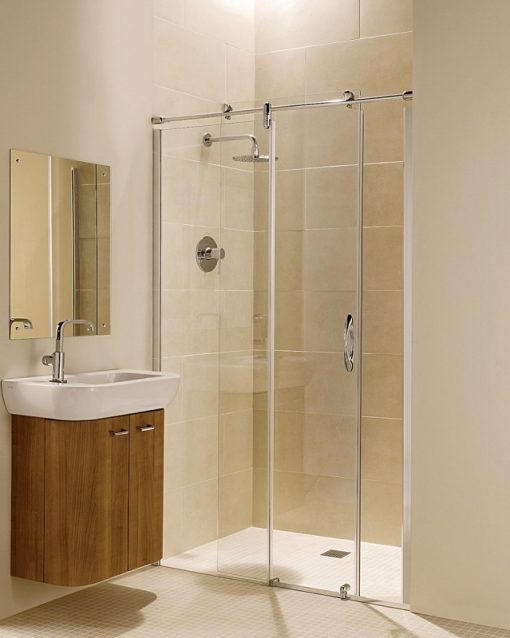 vách kính nhà tắm cửa lùa
