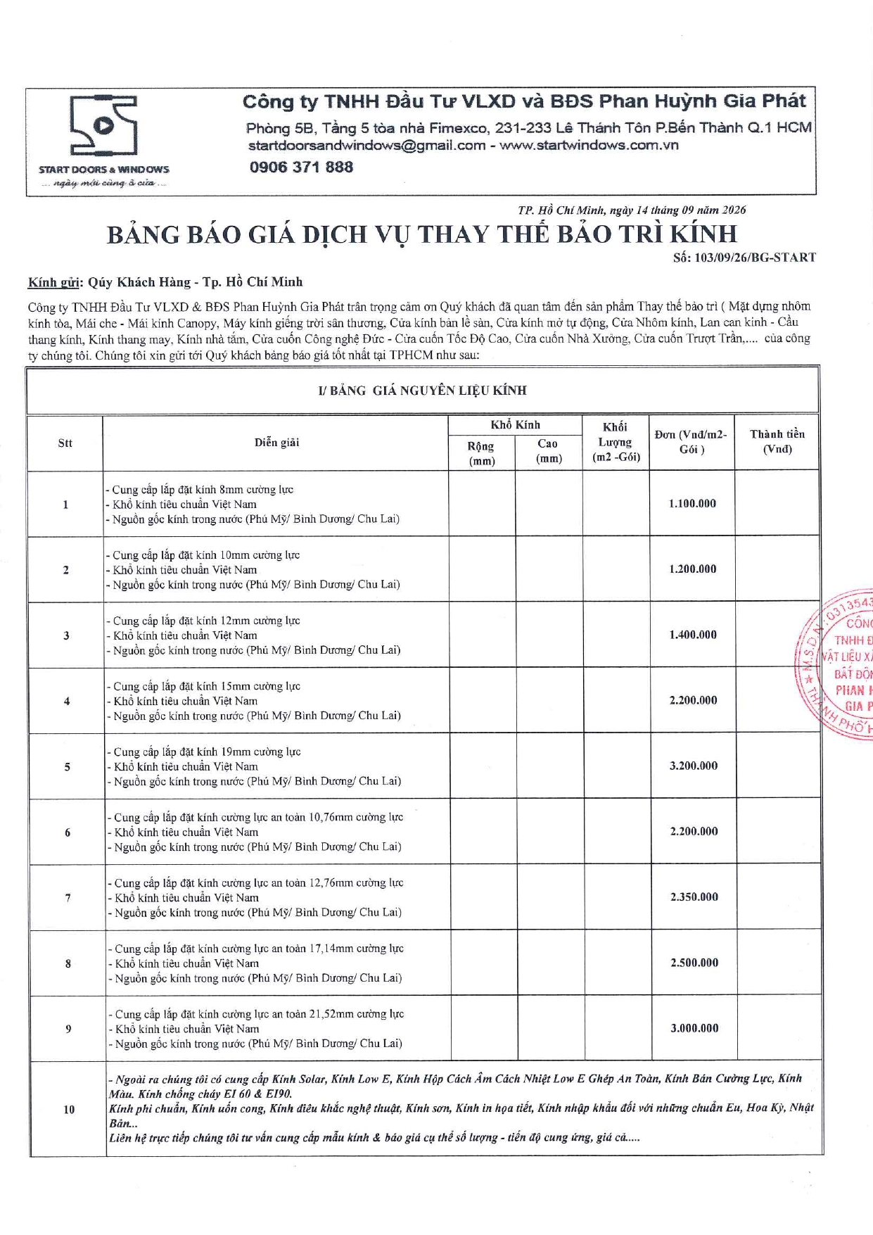 báo giá bảo trì thay kính bể