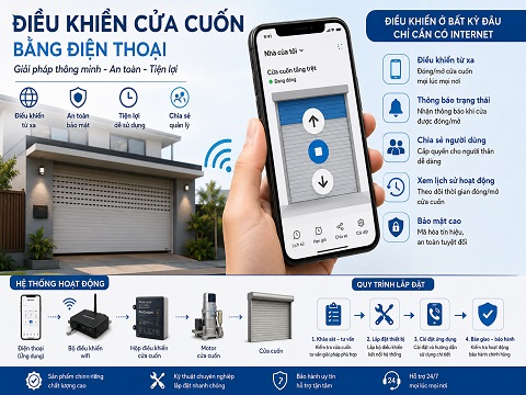 Mở cửa cuốn bằng điện thoại